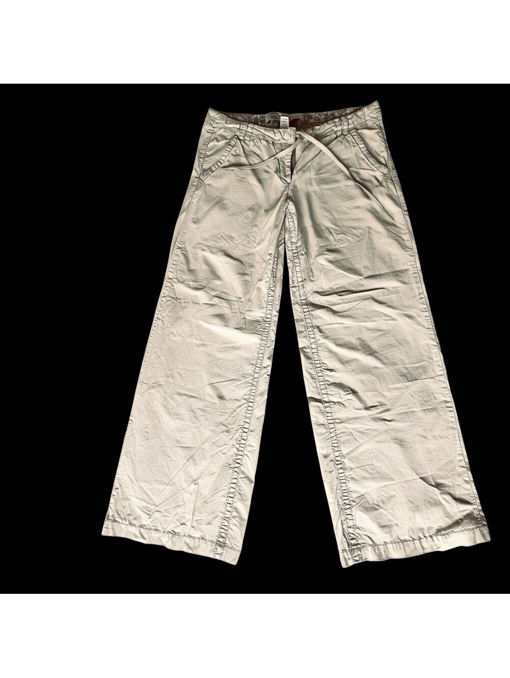White Stag Womens M Stone 100% Cotton Wide Leg Drawstring Pocket Pants Y2K